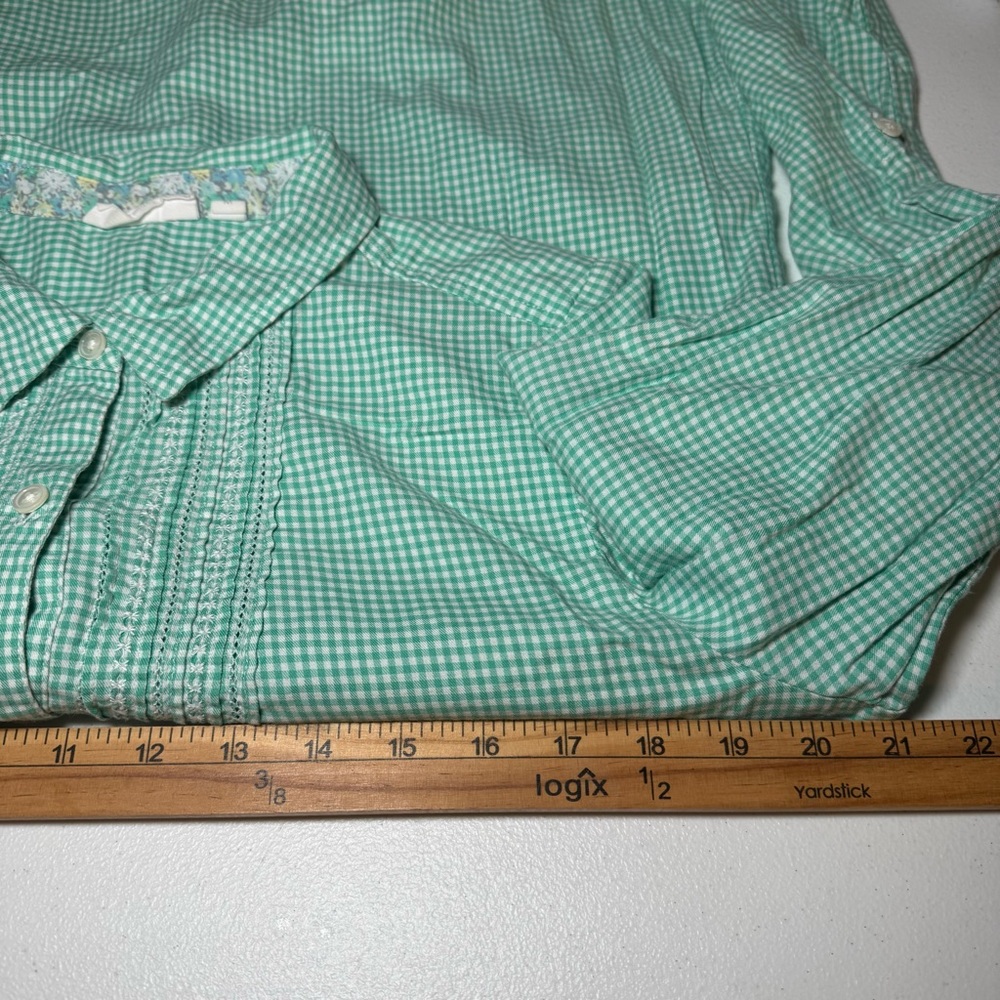 J Jill women’s medium plaid shirt roll tab sleeve‎ western country preppy green - Picture 9 of 12